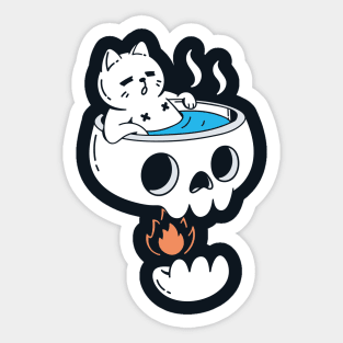 Cat and Skull (Bathing) Sticker